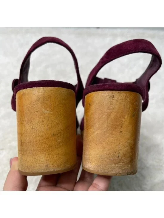 Charlotte Stone Maud T-Strap Clogs Burgundy Suede Wooden Platform Heels Size 8 - Picture 11 of 16